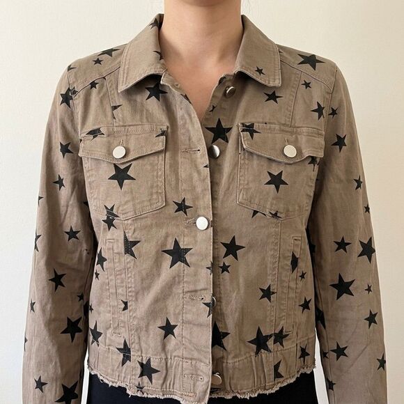 Fashion Nova Jackets & Blazers - Fashion Nova Star Print Jacket Womens Brown Cropped Denim Trucker Y2K | Size L
